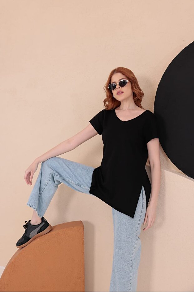Slit Long Basic T-Shirt Hkn34 - 8