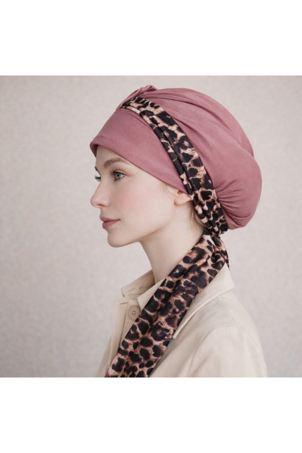 Ready-To-Wear Hijab with Scarf and Hat - Leopard Bonnet Shawl Scarf