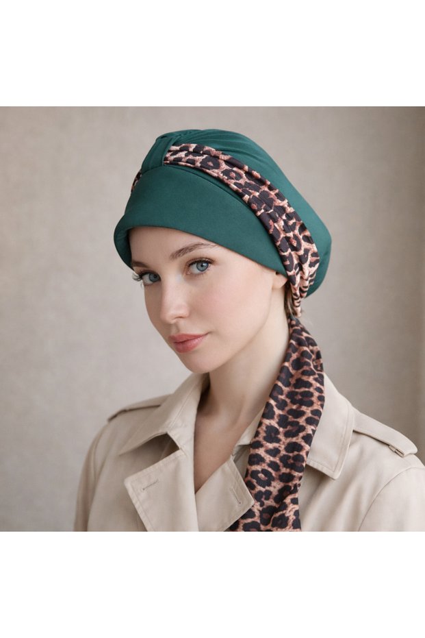Ready-To-Wear Hijab with Scarf and Hat - Leopard Bonnet Shawl Scarf