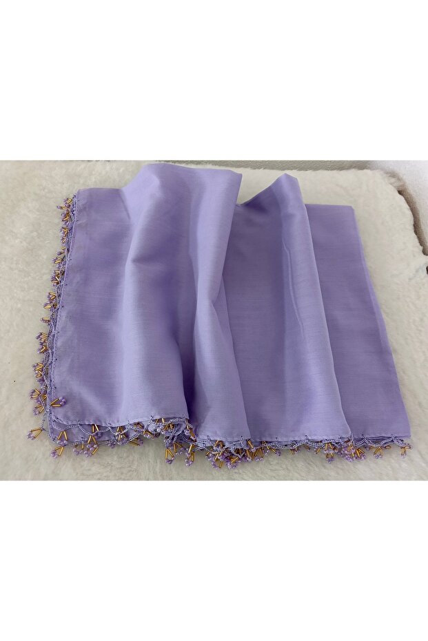 Handmade Writing Border with Ring Beads, Hand Embroidered Tulle Yemeni, Scarf, 4 Sides Embroidered