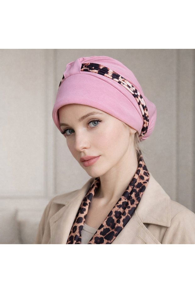 Ready-To-Wear Hijab with Scarf and Hat - Leopard Bonnet Shawl Scarf