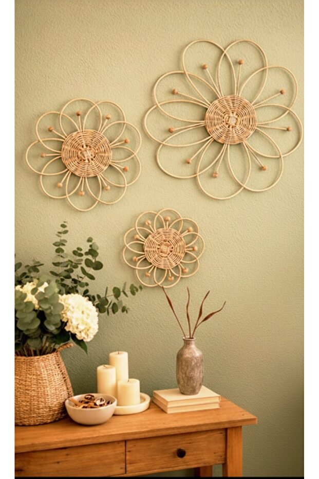 Rattan Bambu 3'lü Duvar Dekoru - 1