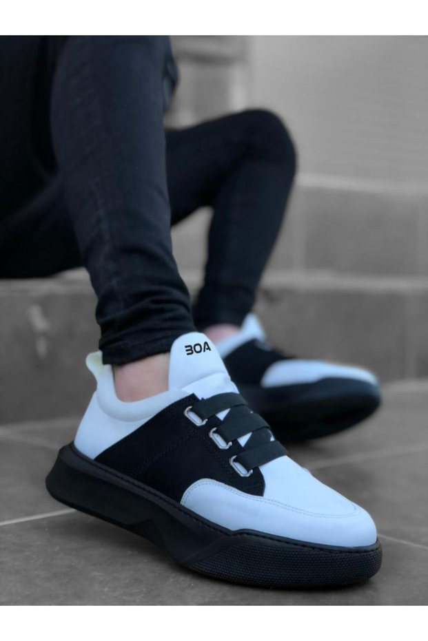 BA0160 Banded Men's High Sole White Black Sports Shoes