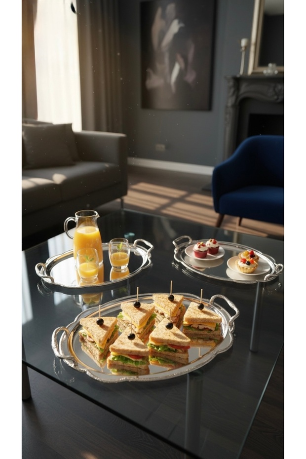 طقم صواني تباسي تقديم متعدد الاستخدامات بتصميم فاخر - 4