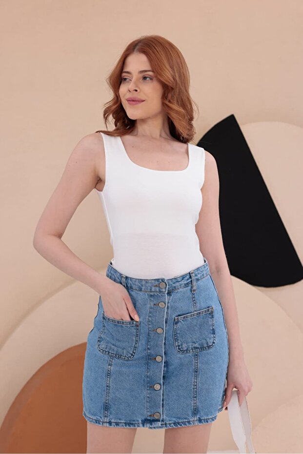 بلوزة رياضية مرنة ذات ياقة مربعة HKN34 - 6