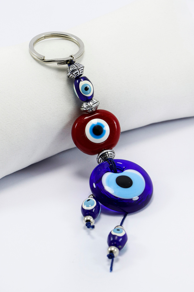 Handmade Glass Evil Eye Beaded Keychain, Special Design Gift Accessory with Red Evil Eye Beads