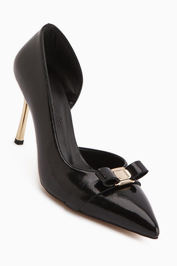 Henny Black Bow Detailed Thin Heeled Women's Shoes