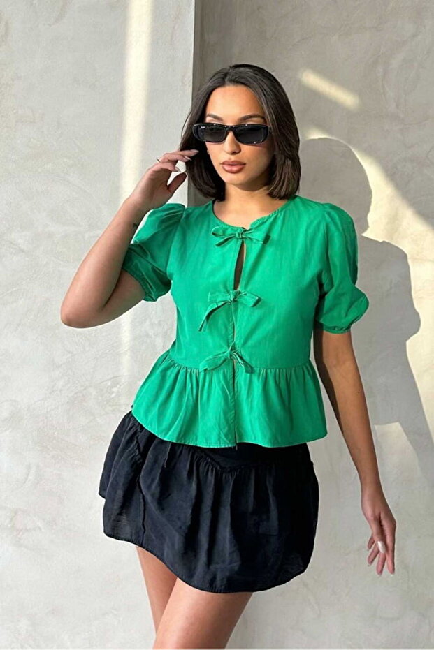 Emerald Green Front-Tie Poplin Shirt | Gml2699 - Emerald