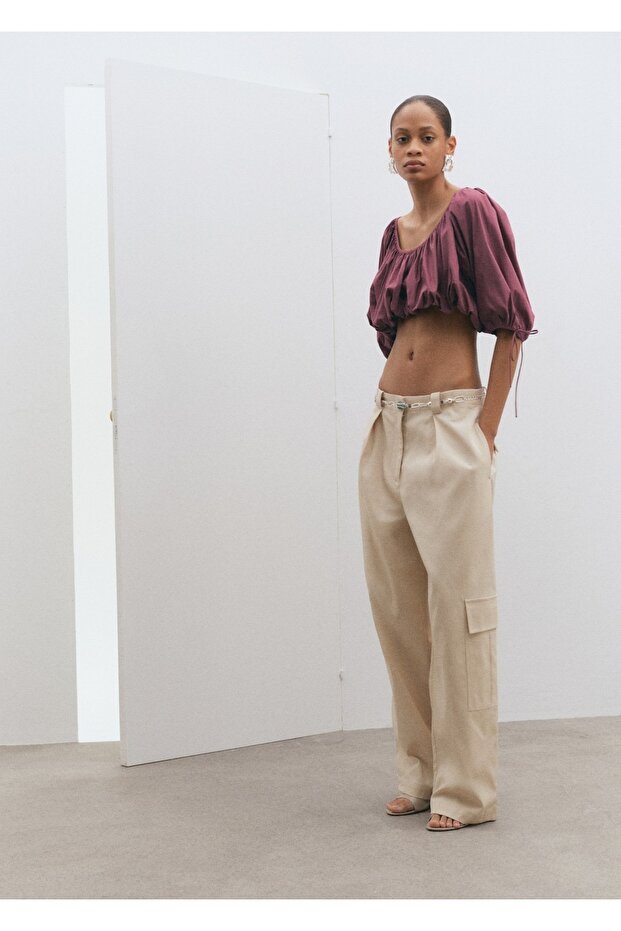 Kabarık kollu crop bluz - 2