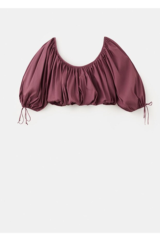 Kabarık kollu crop bluz - 3