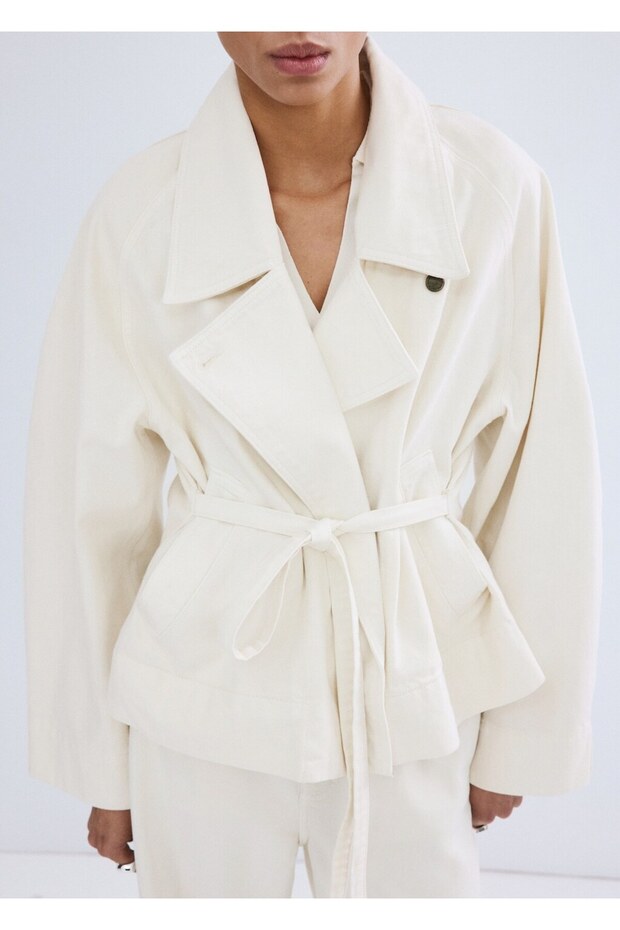 Kemerli denim trençkot - 1