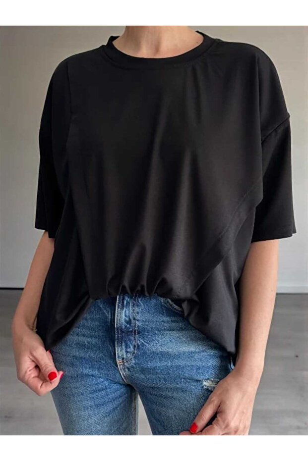 Asimetrik Akış Basic Siyah Bluz - 2