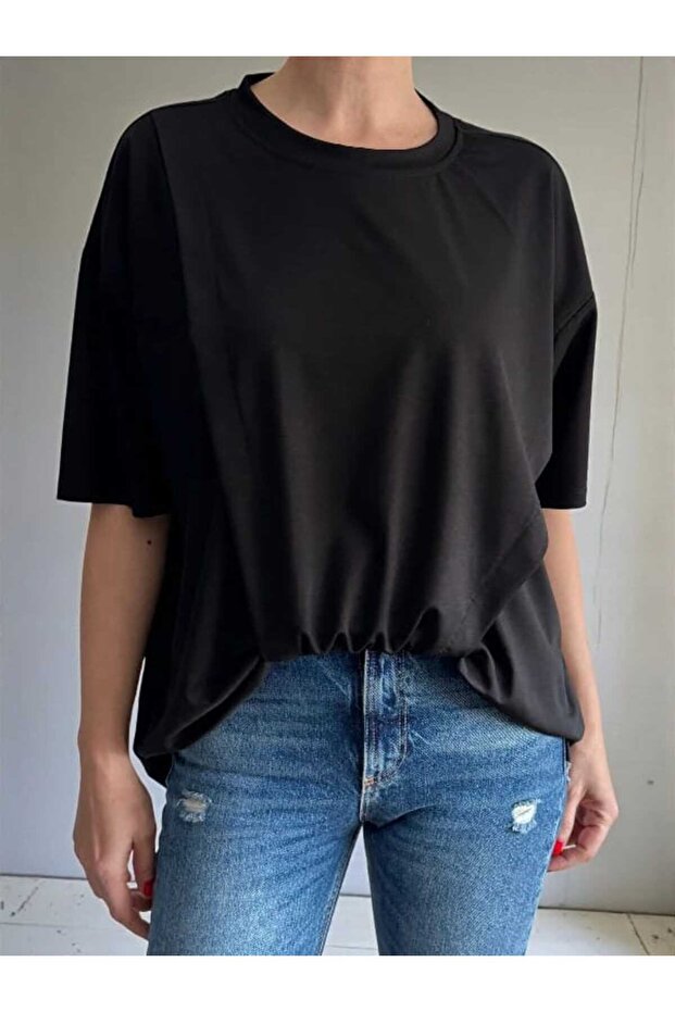 Asimetrik Akış Basic Siyah Bluz - 1