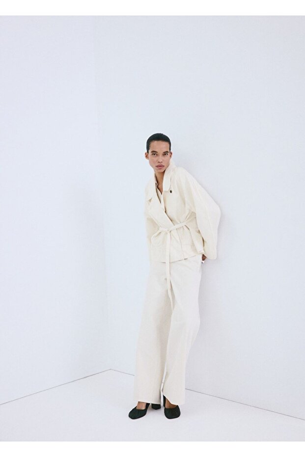 Kemerli denim trençkot - 2