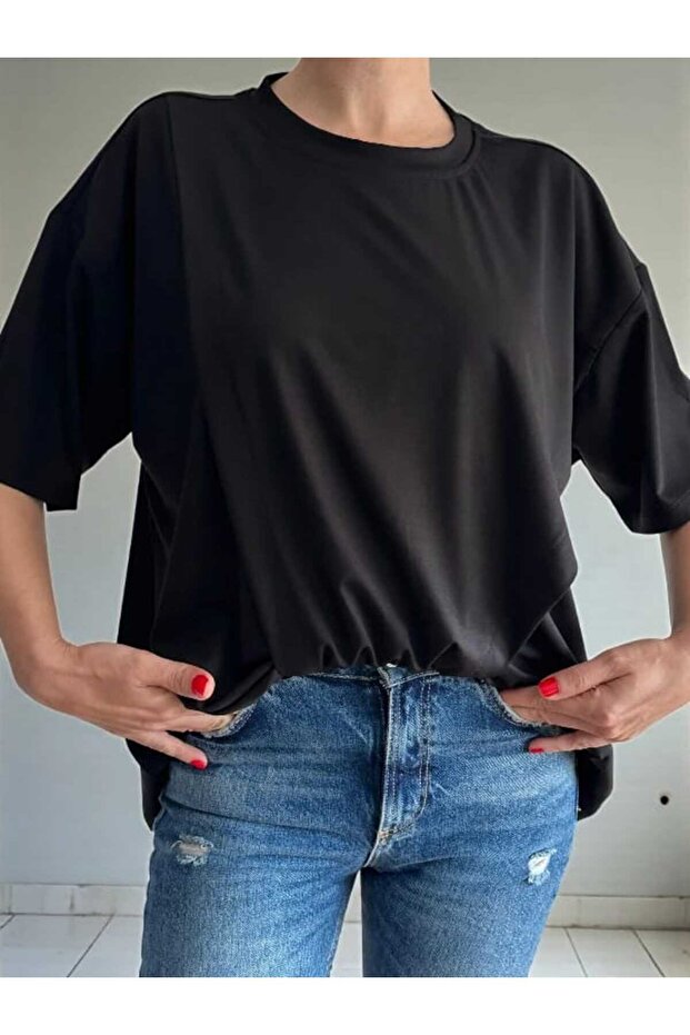 Asimetrik Akış Basic Siyah Bluz - 4