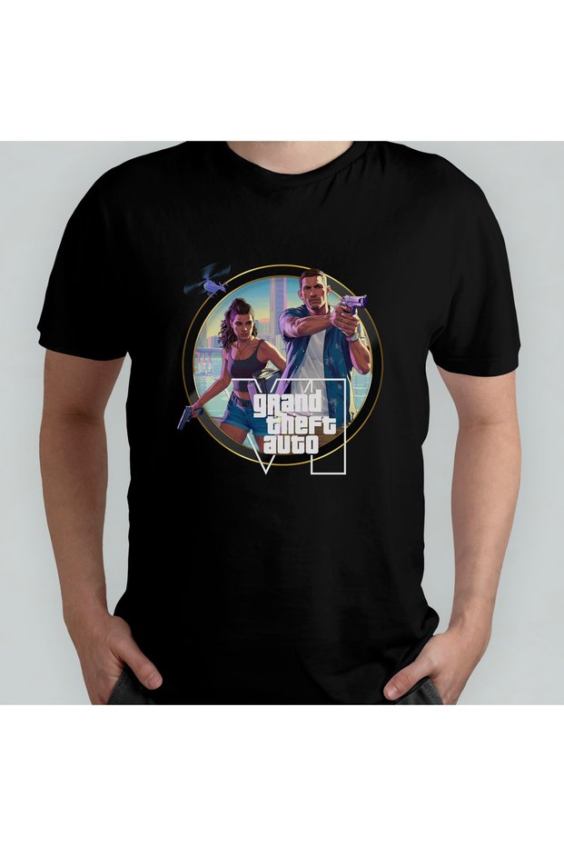 Gta Vi Grand Theft Auto 6 Unisex 100% Cotton Crewneck T-Shirt Model 4