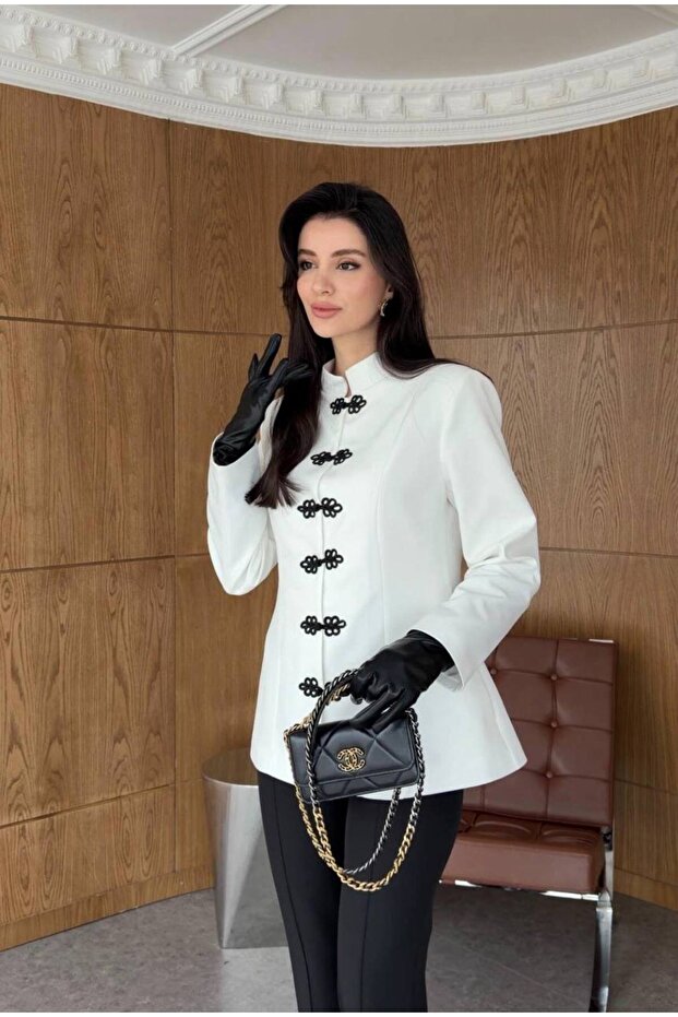 Women's Napolyon Buttoned Premium Quality Stylish Collar Special Design Jacket