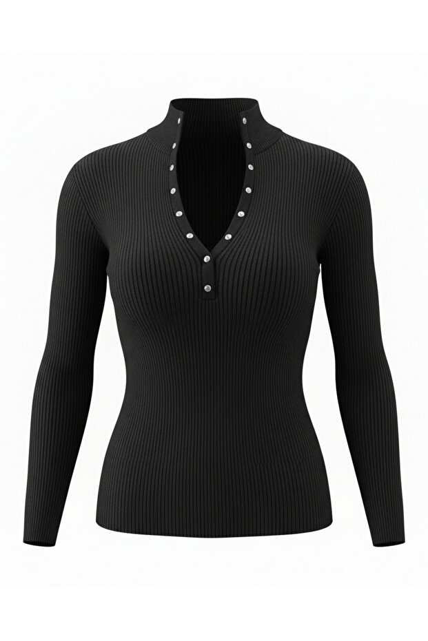 Thin Studded Knitwear Sweater Women's Black
