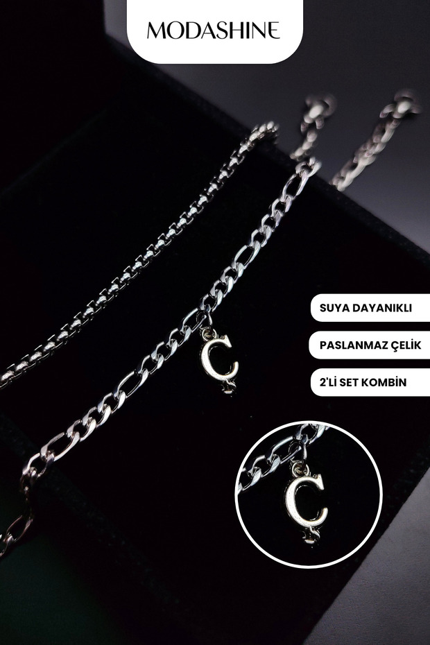 Letter C 2-Piece Stainless Steel Bracelet | Gift for the Beloved, Mother, Father, or Wife.