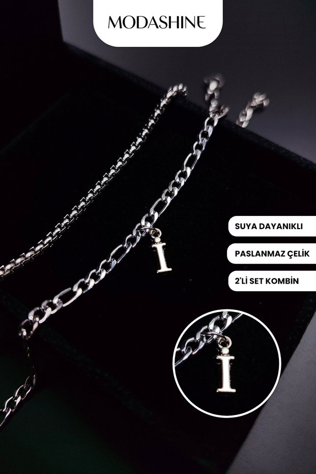 2-Piece Stainless Steel Bracelet with Letter I | Gift for the Beloved, Mother, Father, or Wife.