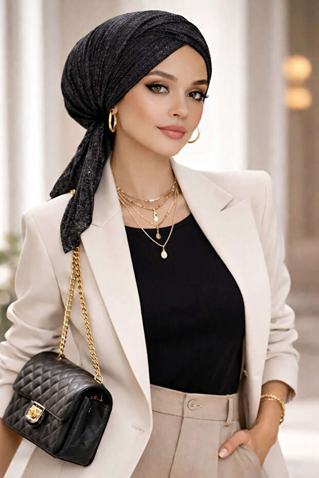 Siyah Gümüş Piliseli Çapraz Bone - 2