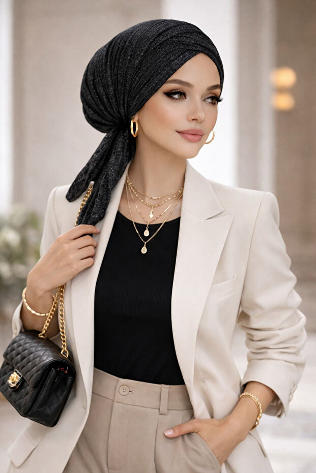 Siyah Gümüş Piliseli Çapraz Bone - 3