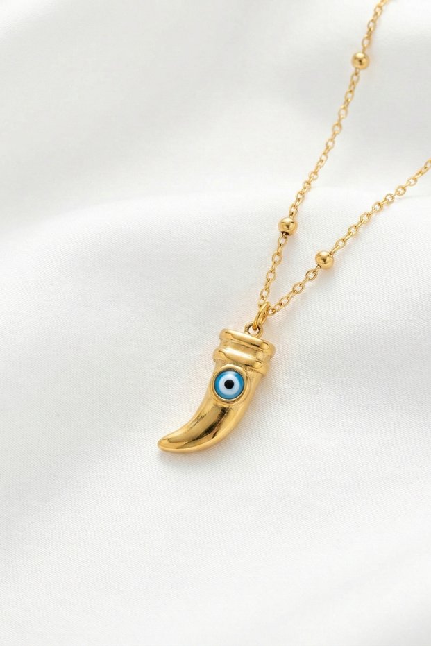 Evil Eye Beaded Tooth Model Stainless Steel Gold Color Women's Necklace