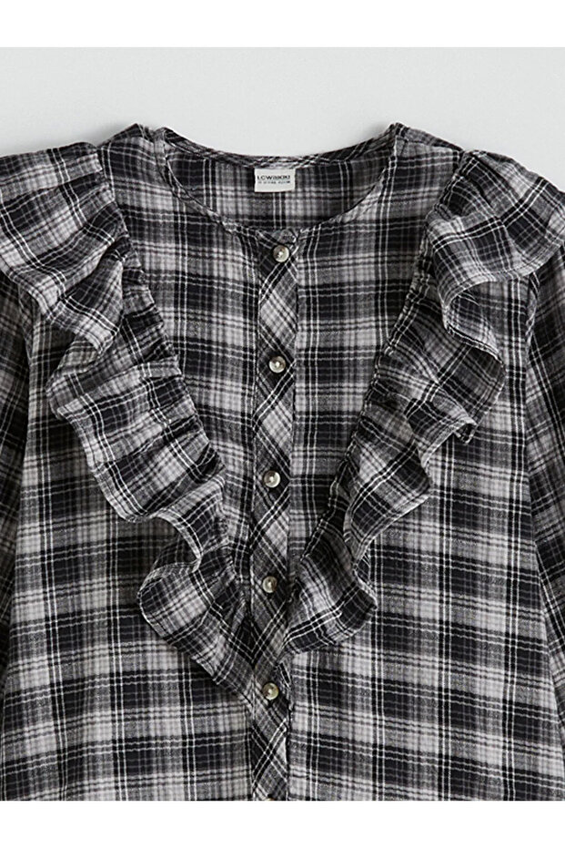 Ecru Girls' Plaid Ruffled Poplin Shirt