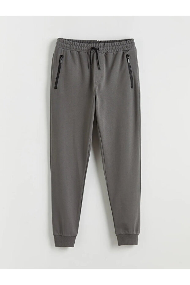 Gray Standard Fit Men's Jogger Sweatpants with Zipper Pockets