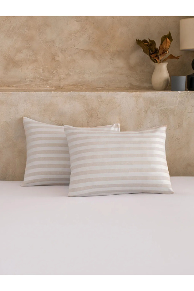 Beige Striped Pillowcase Set of 2 50X70 cm