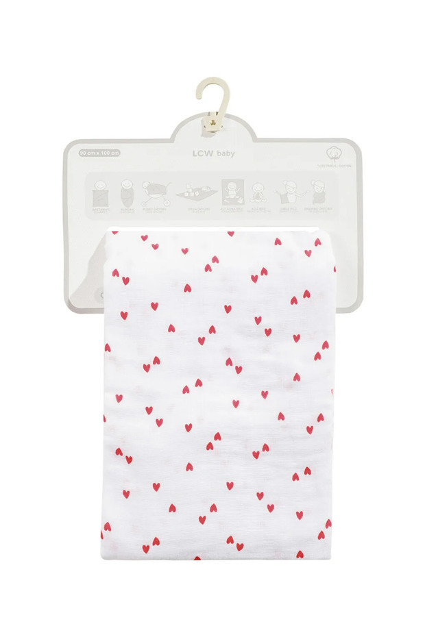 Ecru Heart Printed Baby Girl Blanket 90X100 cm