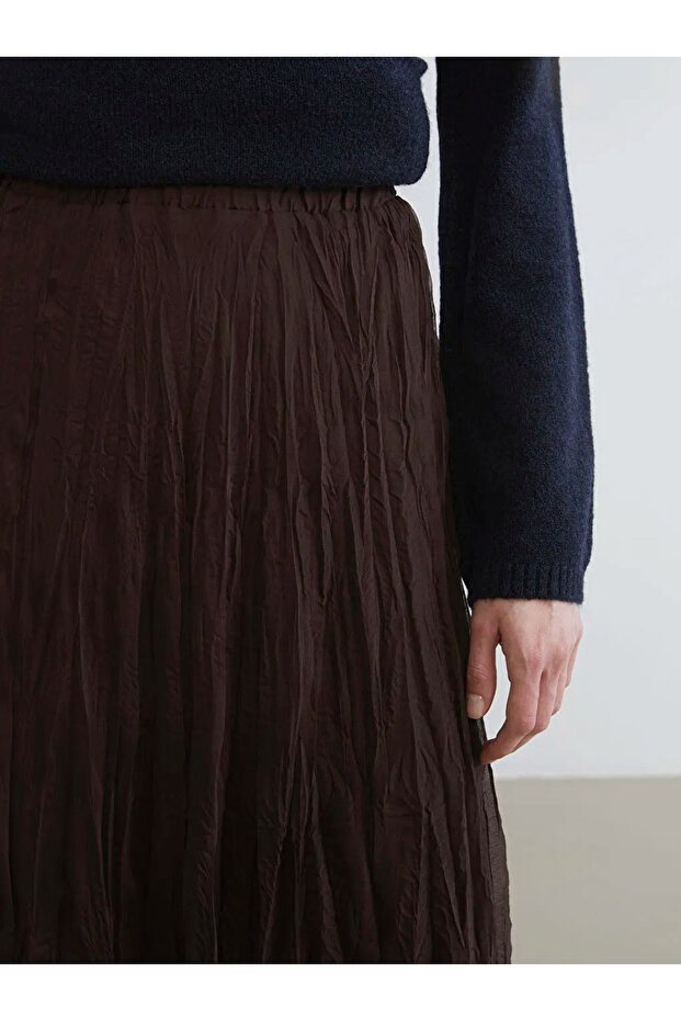 Brown Elastic Waist Chiffon Skirt