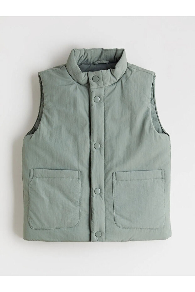 Khaki Stand Collar Boys' Puffer Vest
