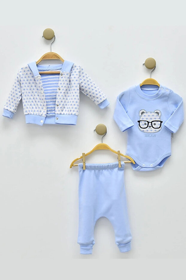 مجموعة من 3 قطع منقوشة على شكل دب مع نظارات للأطفال الأولاد