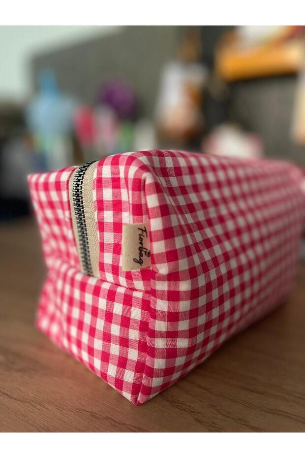 Gingham Patterned Makeup Bag Multi-Purpose Handbag - 2