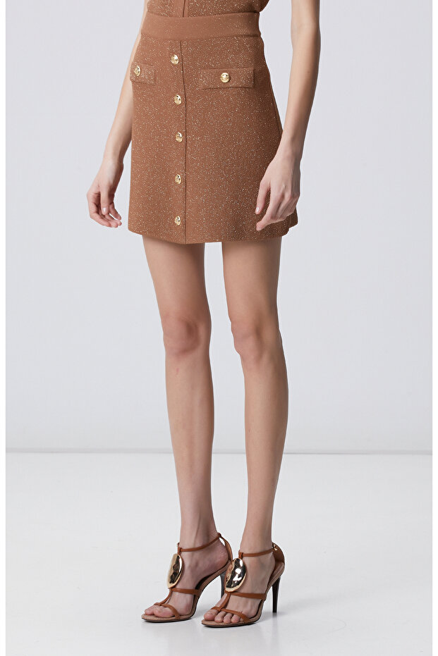 Tarçın Sim Dokulu Mini Triko Etek - 3