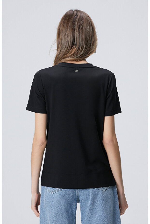 Siyah V Yaka Basic T-shirt - 5