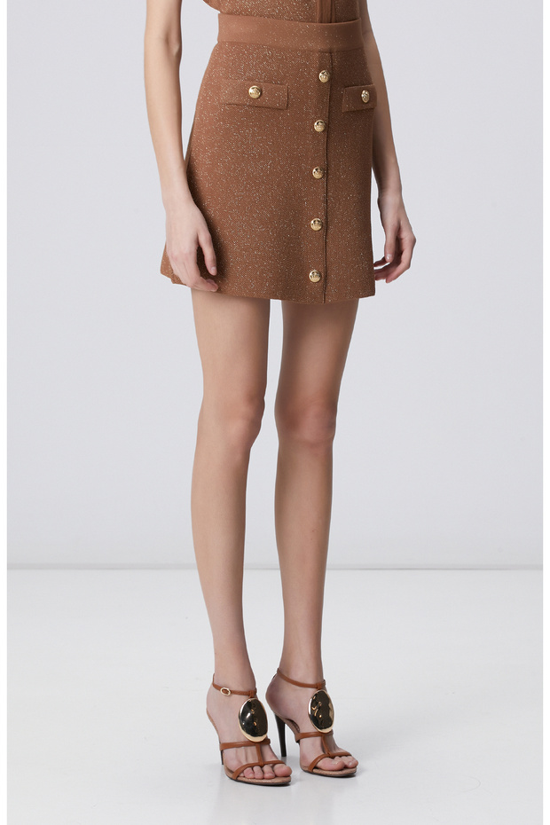 Tarçın Sim Dokulu Mini Triko Etek - 4