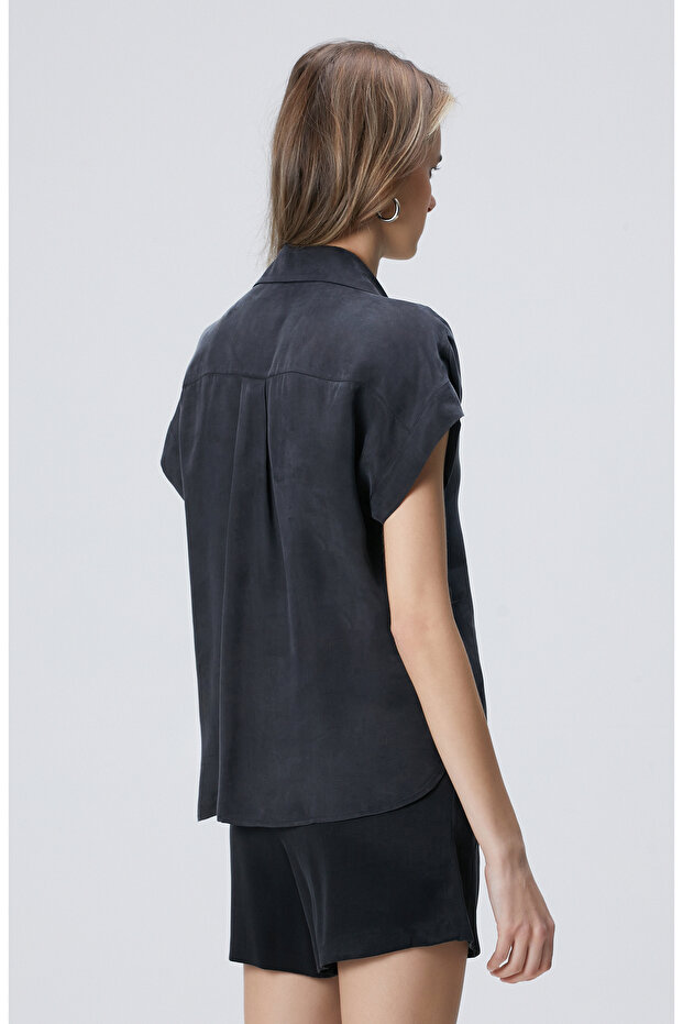 Siyah Cupro Gömlek - 5