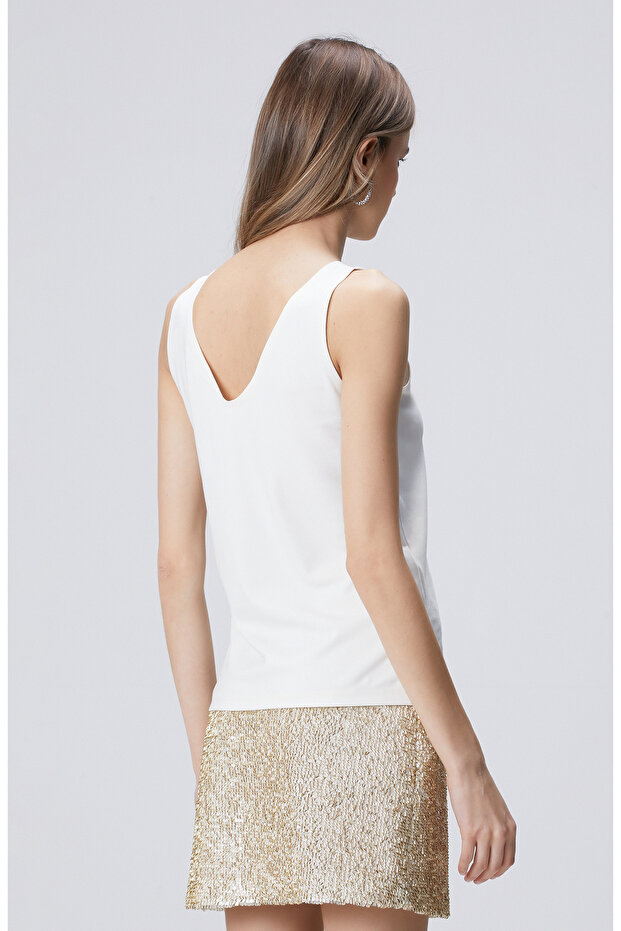 Kırık Beyaz Basic Örme Bluz - 5