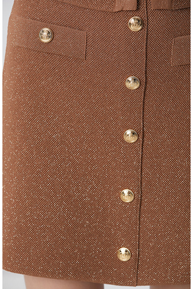 Tarçın Sim Dokulu Mini Triko Etek - 6