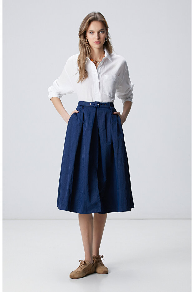 Lacivert Kemerli Etek - 1