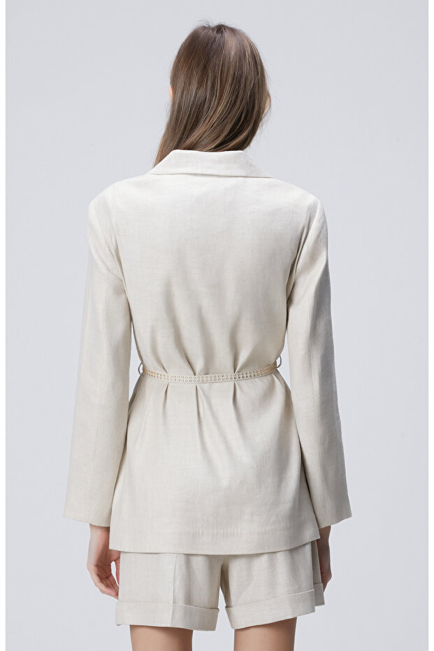 Bej Melanj Keten Mix Ceket - 5