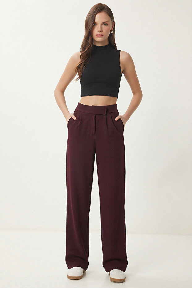 Beli Velcro Comfortable Palazzo Trousers Lrv0003 Mürdüm