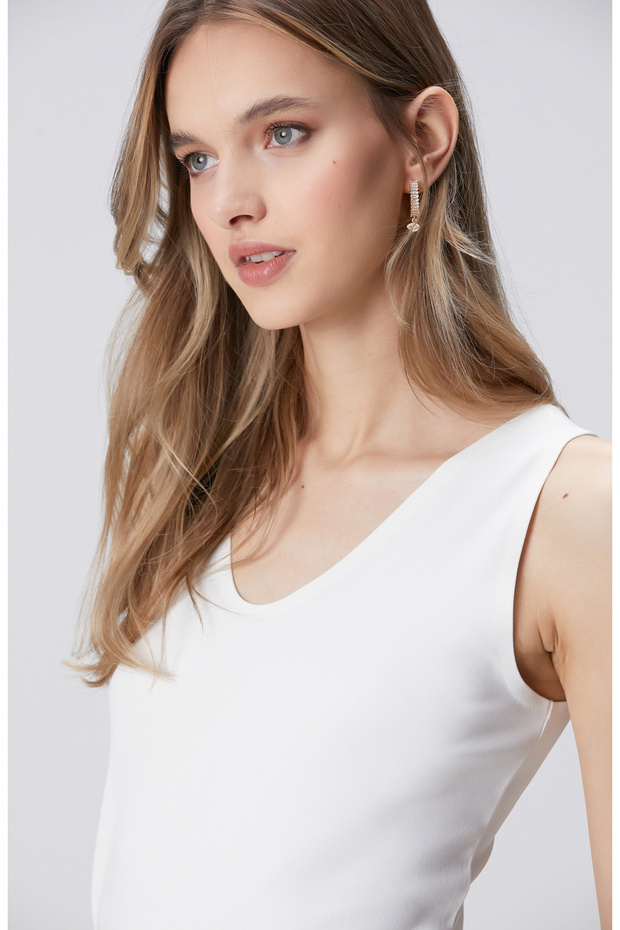 Kırık Beyaz Basic Örme Bluz - 2