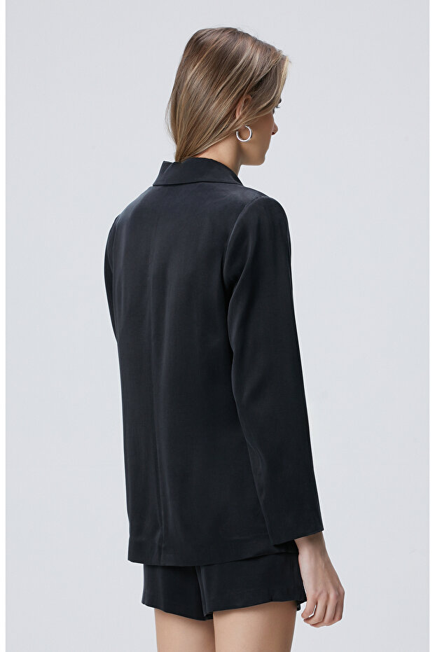 Siyah Cupro Blazer Ceket - 5