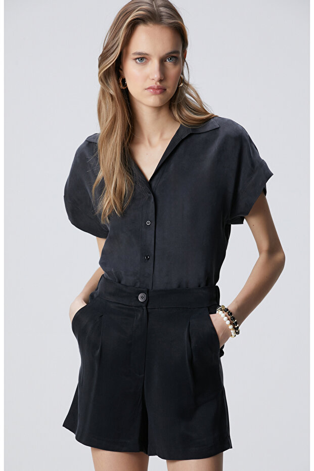 Siyah Cupro Gömlek - 1