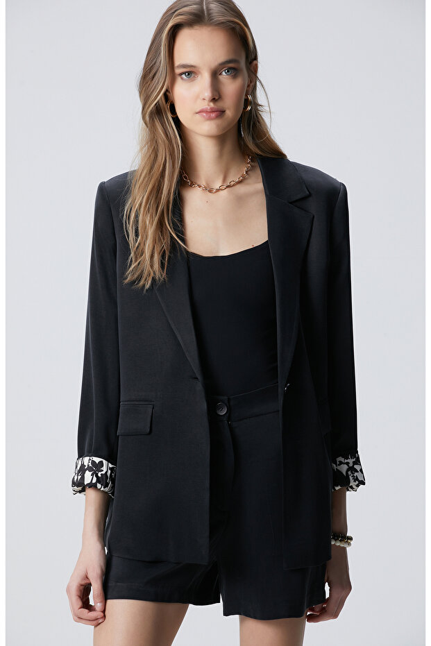 Siyah Cupro Blazer Ceket - 1