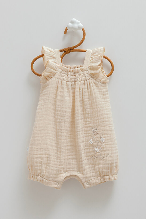 100% Cotton Baby Girl Romper Muslin Fabric Ruffled Embroidered Summer Romper