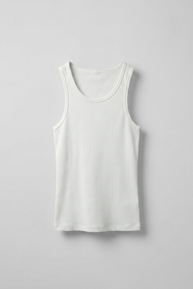 Men's Basic Ribbed Fabric Sports Athlete T-Shirt Ecru